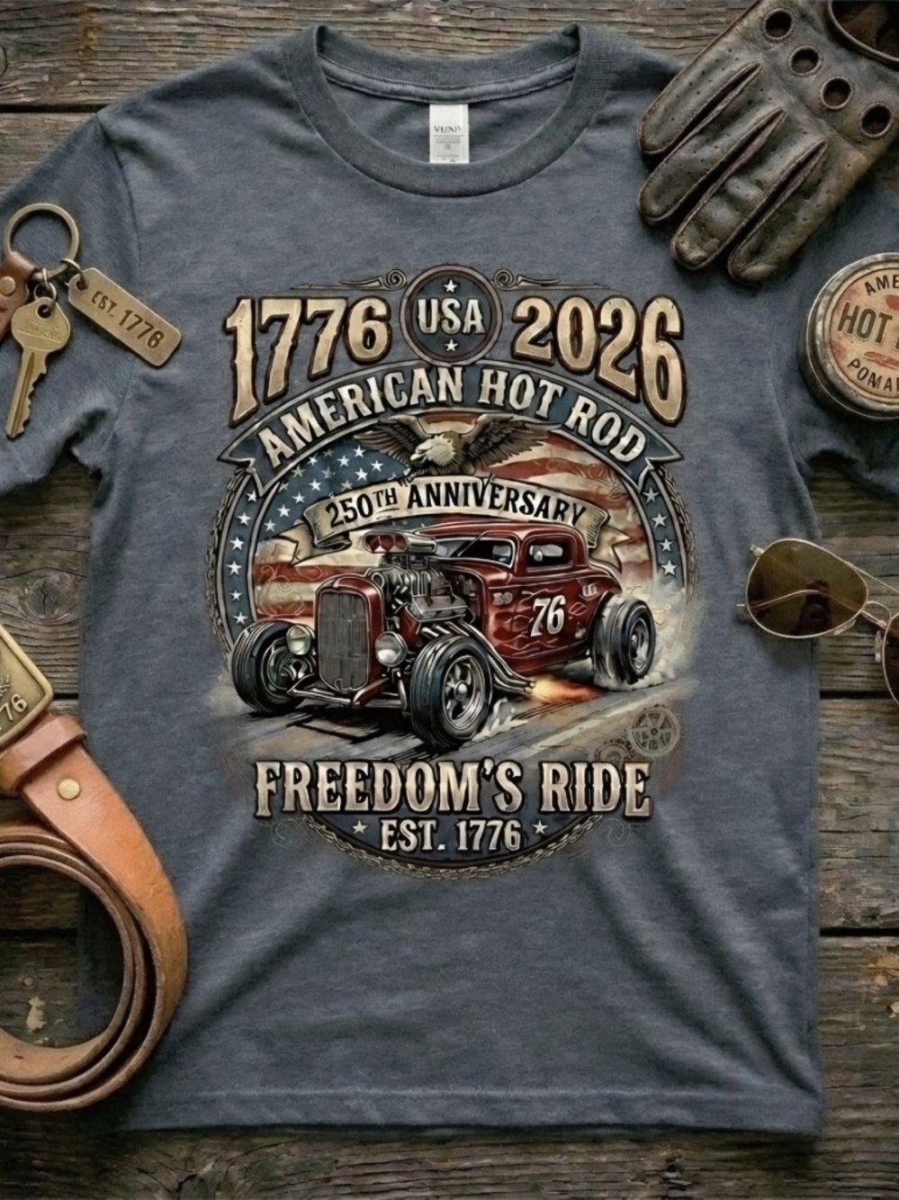 American Hot Rod 250th Anniversary Tee • 1776 USA 2026 Eagle Shirt • Patriotic